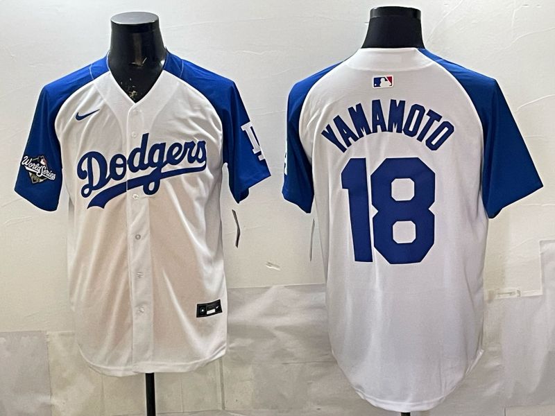 Men Nike 2026 Los Angeles Dodgers #18 Yamamoto White Blue Game MLB Jersey 12085->los angeles dodgers->MLB Jersey
